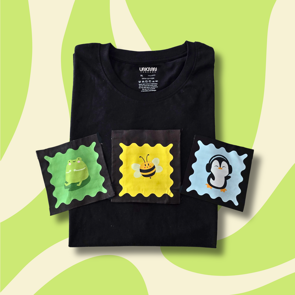 BLACK UNISEX MODULAR PRINT T-SHIRT (SWAP N WEAR)